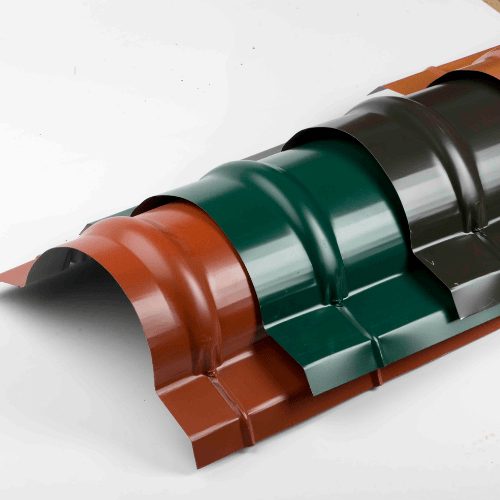 Tile ridge caps in brown, green and charcoal