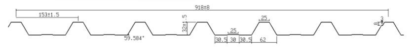 Technical drawing of the IDT roofing profile with dimensions